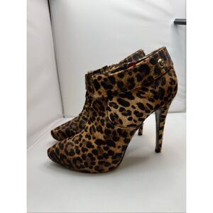 Cesare Paciotti Leopard Pony Hair Stiletto Ankle Boots 39 w/ Removable Suede Cuf